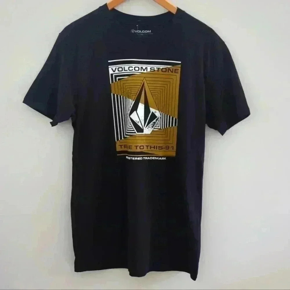 VOLCOM | Men's Black with Tan/White Stone Scrapper Logo Crewneck T-Shirt